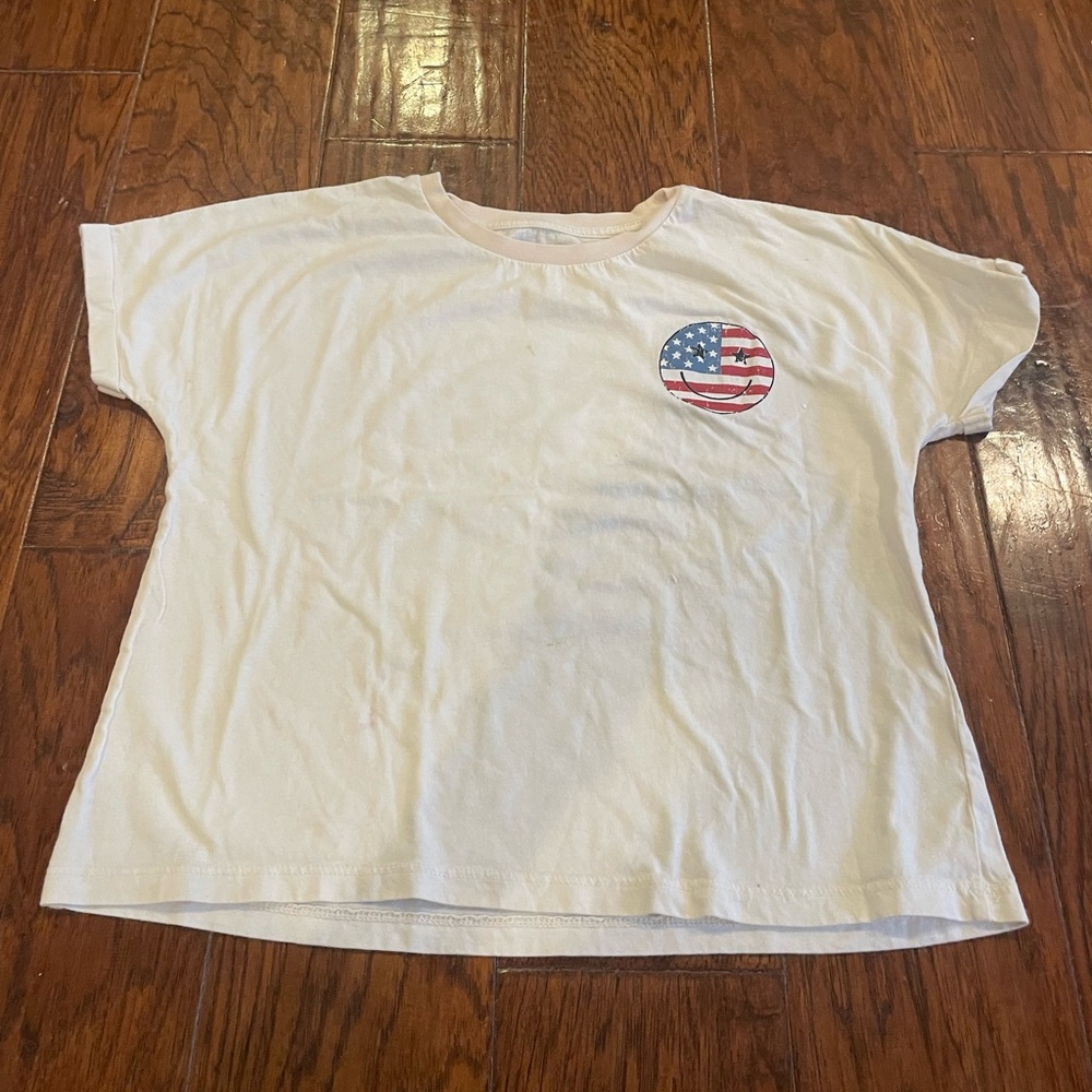 Kids White T-Shirt with American Flag Patch